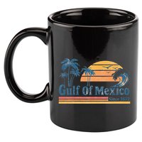 Gulf Of Mexico Beach Vibes Palm Trees Ocean Wave Retro 11oz C Handle Ceramic Mug