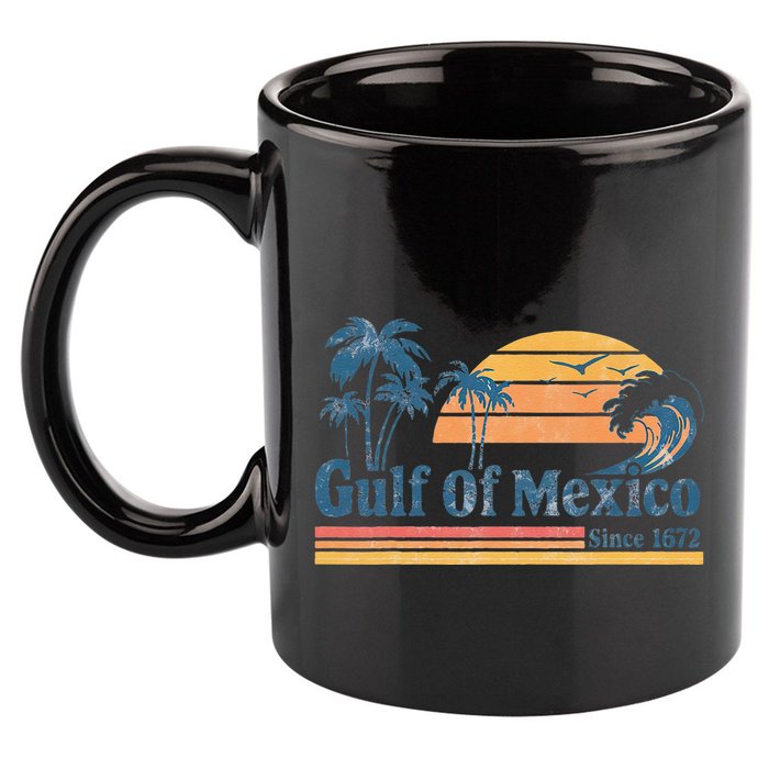 Gulf Of Mexico Beach Vibes Palm Trees Ocean Wave Retro 11oz C Handle Ceramic Mug