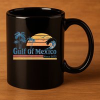 Gulf Of Mexico Beach Vibes Palm Trees Ocean Wave Retro 11oz C Handle Ceramic Mug