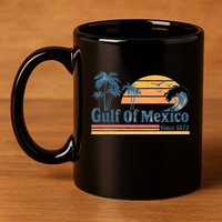 Gulf Of Mexico Beach Vibes Palm Trees Ocean Wave Retro 11oz C Handle Ceramic Mug