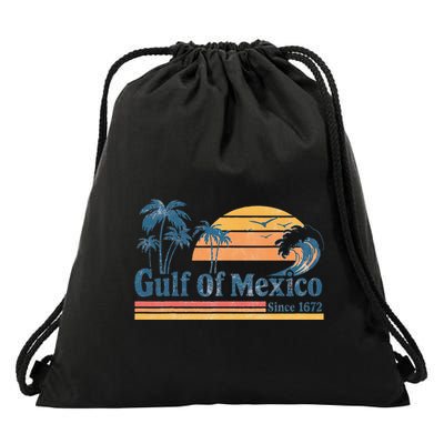 Gulf Of Mexico Beach Vibes Palm Trees Ocean Wave Retro Drawstring Bag