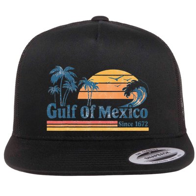 Gulf Of Mexico Beach Vibes Palm Trees Ocean Wave Retro Flatbill Hat