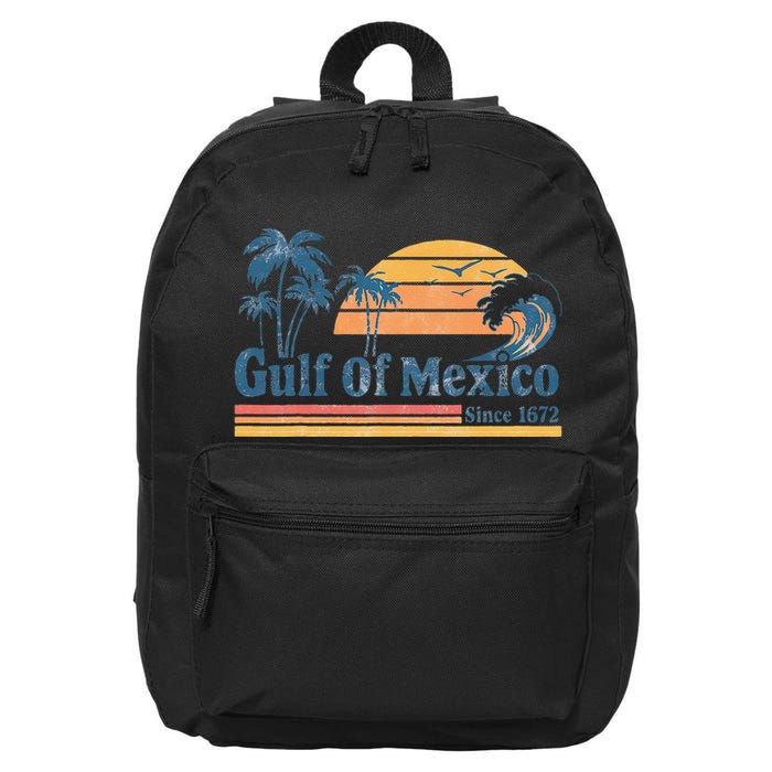 Gulf Of Mexico Beach Vibes Palm Trees Ocean Wave Retro 16 in Basic Backpack