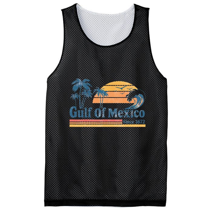 Gulf Of Mexico Beach Vibes Palm Trees Ocean Wave Retro Mesh Reversible Basketball Jersey Tank