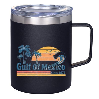 Gulf Of Mexico Beach Vibes Palm Trees Ocean Wave Retro 12oz Stainless Steel Coffee Mug