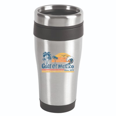 Gulf Of Mexico Beach Vibes Palm Trees Ocean Wave Retro 16oz Travel Tumbler