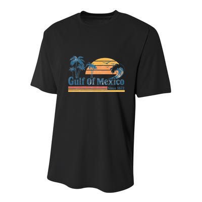 Gulf Of Mexico Beach Vibes Palm Trees Ocean Wave Retro Youth Performance Sprint T-Shirt