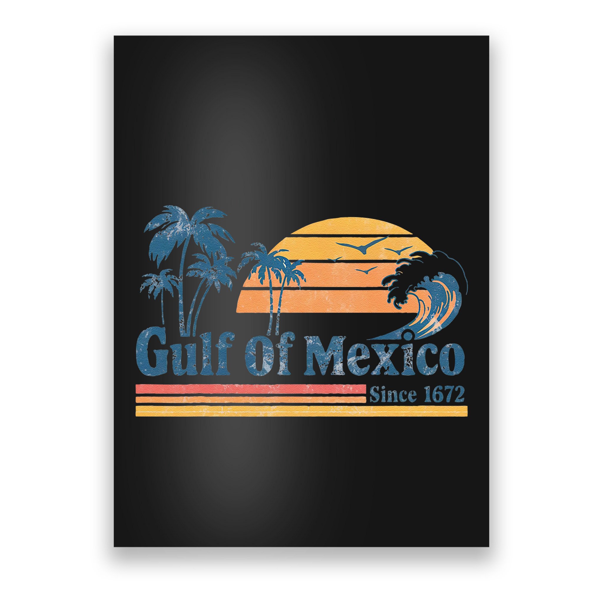 Gulf Of Mexico Beach Vibes Palm Trees Ocean Wave Retro Poster