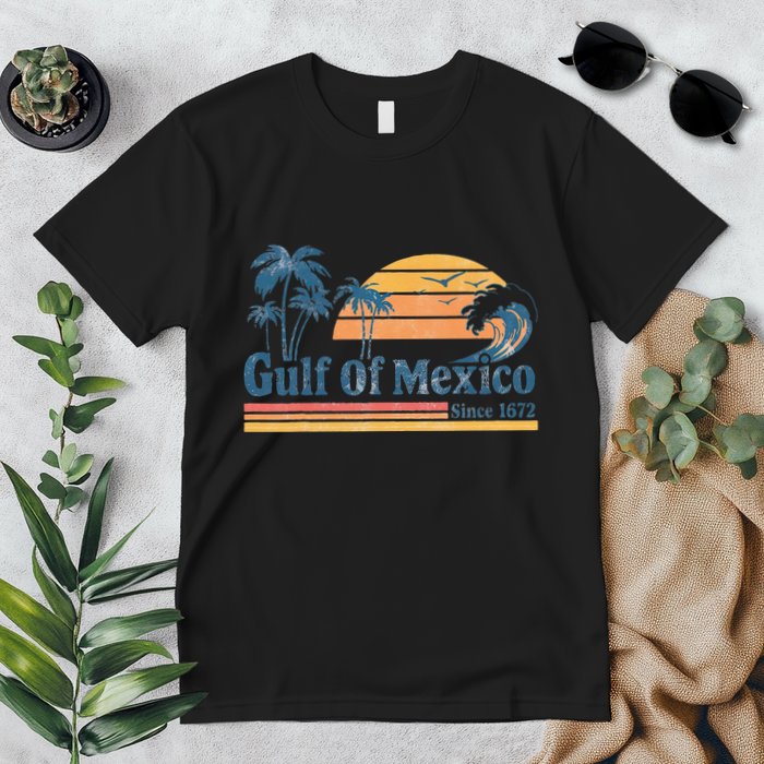 Gulf Of Mexico Beach Vibes Palm Trees Ocean Wave Retro Premium T-Shirt