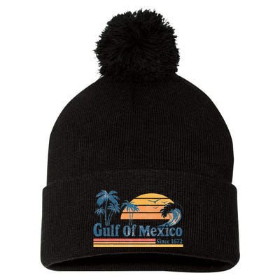 Gulf Of Mexico Beach Vibes Palm Trees Ocean Wave Retro Pom Pom 12in Knit Beanie
