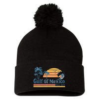 Gulf Of Mexico Beach Vibes Palm Trees Ocean Wave Retro Pom Pom 12in Knit Beanie