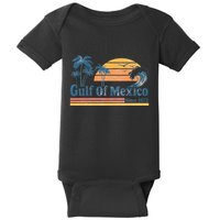 Gulf Of Mexico Beach Vibes Palm Trees Ocean Wave Retro Baby Bodysuit