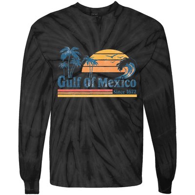Gulf Of Mexico Beach Vibes Palm Trees Ocean Wave Retro Tie-Dye Long Sleeve Shirt