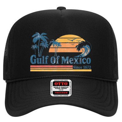 Gulf Of Mexico Beach Vibes Palm Trees Ocean Wave Retro Trucker Hat