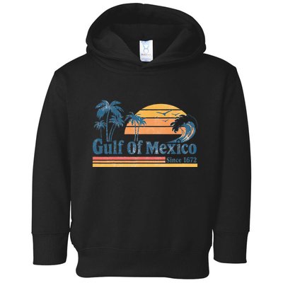 Gulf Of Mexico Beach Vibes Palm Trees Ocean Wave Retro Toddler Hoodie