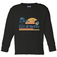 Gulf Of Mexico Beach Vibes Palm Trees Ocean Wave Retro Toddler Long Sleeve Shirt