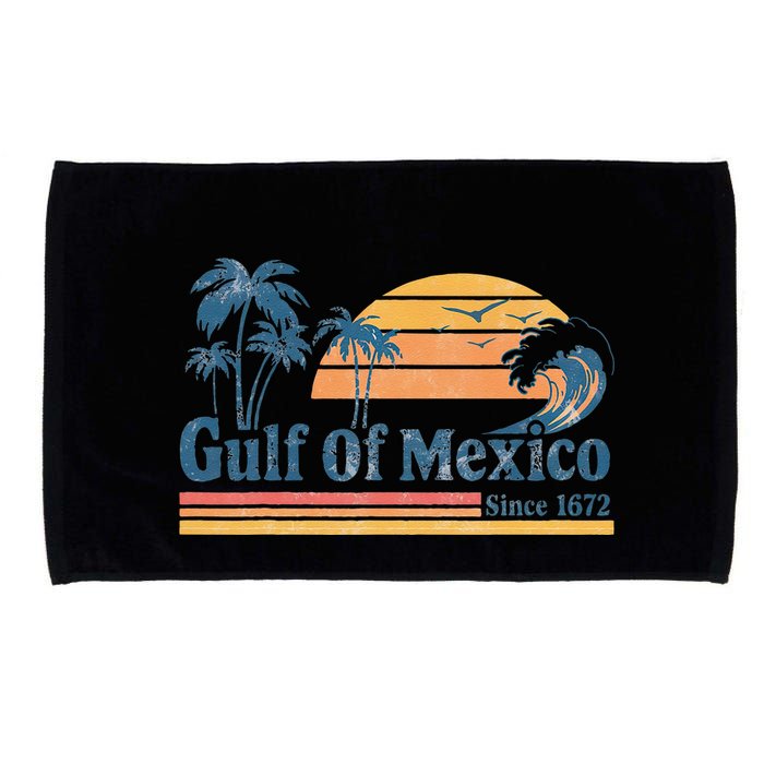 Gulf Of Mexico Beach Vibes Palm Trees Ocean Wave Retro Microfiber Hand Towel