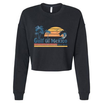 Gulf Of Mexico Beach Vibes Palm Trees Ocean Wave Retro Cropped Pullover Crew