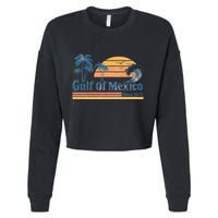 Gulf Of Mexico Beach Vibes Palm Trees Ocean Wave Retro Cropped Pullover Crew