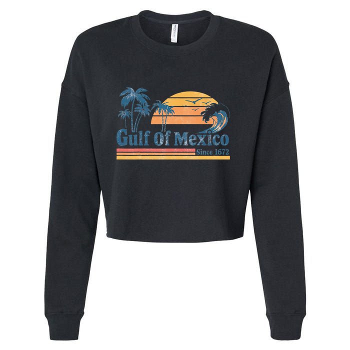 Gulf Of Mexico Beach Vibes Palm Trees Ocean Wave Retro Cropped Pullover Crew