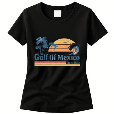 Gulf Of Mexico Beach Vibes Palm Trees Ocean Wave Retro Womens T-Shirt