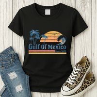 Gulf Of Mexico Beach Vibes Palm Trees Ocean Wave Retro Womens T-Shirt