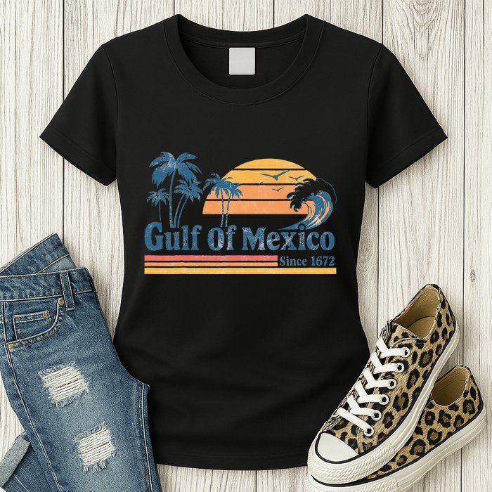 Gulf Of Mexico Beach Vibes Palm Trees Ocean Wave Retro Womens T-Shirt