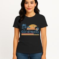 Gulf Of Mexico Beach Vibes Palm Trees Ocean Wave Retro Womens T-Shirt