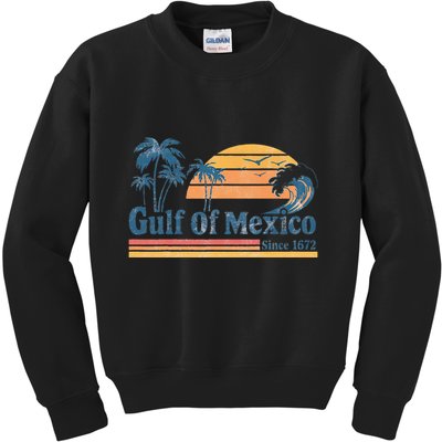 Gulf Of Mexico Beach Vibes Palm Trees Ocean Wave Retro Kids Sweatshirt