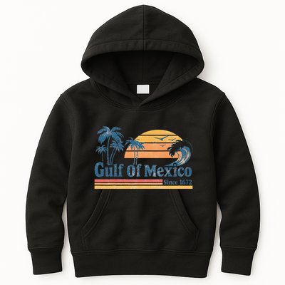 Gulf Of Mexico Beach Vibes Palm Trees Ocean Wave Retro Kids Hoodie
