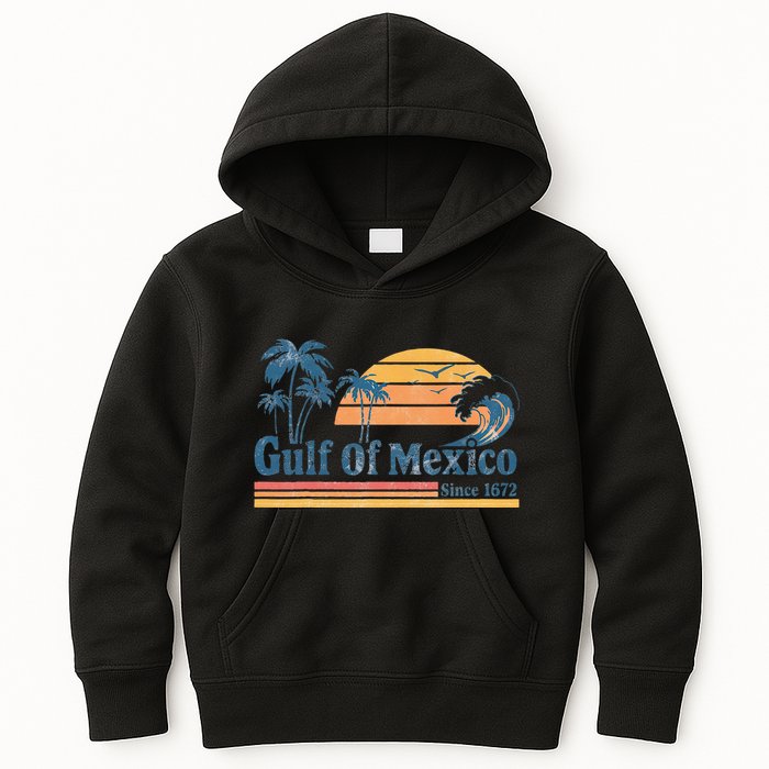 Gulf Of Mexico Beach Vibes Palm Trees Ocean Wave Retro Kids Hoodie