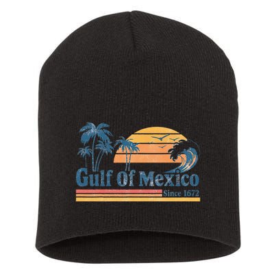 Gulf Of Mexico Beach Vibes Palm Trees Ocean Wave Retro Short Acrylic Beanie