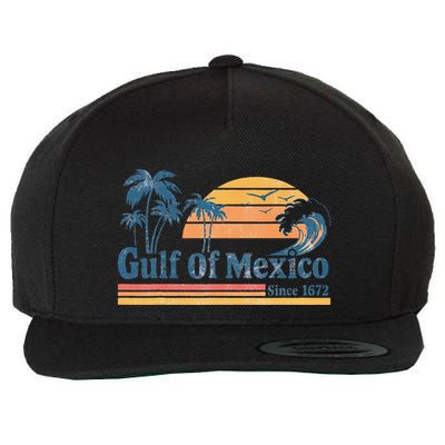 Gulf Of Mexico Beach Vibes Palm Trees Ocean Wave Retro Wool Snapback Cap