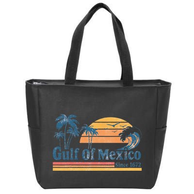 Gulf Of Mexico Beach Vibes Palm Trees Ocean Wave Retro Zip Tote Bag