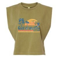 Gulf Of Mexico Beach Vibes Palm Trees Ocean Wave Retro Garment-Dyed Women's Muscle Tee