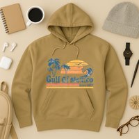 Gulf Of Mexico Beach Vibes Palm Trees Ocean Wave Retro Hoodie