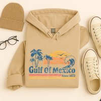 Gulf Of Mexico Beach Vibes Palm Trees Ocean Wave Retro Hoodie