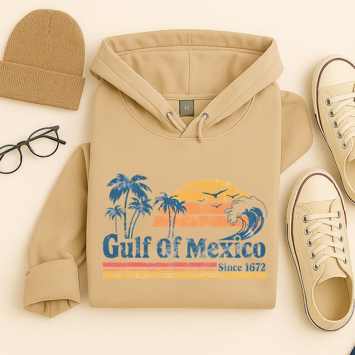 Gulf Of Mexico Beach Vibes Palm Trees Ocean Wave Retro Hoodie