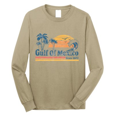 Gulf Of Mexico Beach Vibes Palm Trees Ocean Wave Retro Long Sleeve Shirt