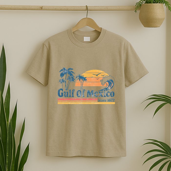 Gulf Of Mexico Beach Vibes Palm Trees Ocean Wave Retro T-Shirt
