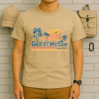 Gulf Of Mexico Beach Vibes Palm Trees Ocean Wave Retro T-Shirt