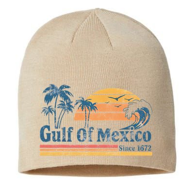 Gulf Of Mexico Beach Vibes Palm Trees Ocean Wave Retro Sustainable Beanie