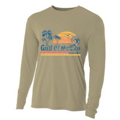 Gulf Of Mexico Beach Vibes Palm Trees Ocean Wave Retro Cooling Performance Long Sleeve Crew