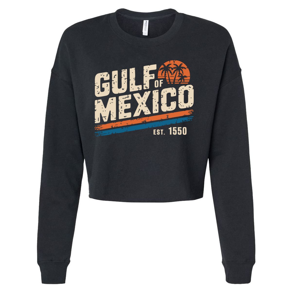 Gulf Of Mexico Est 1550 Retro Vintage Beach Cropped Pullover Crew