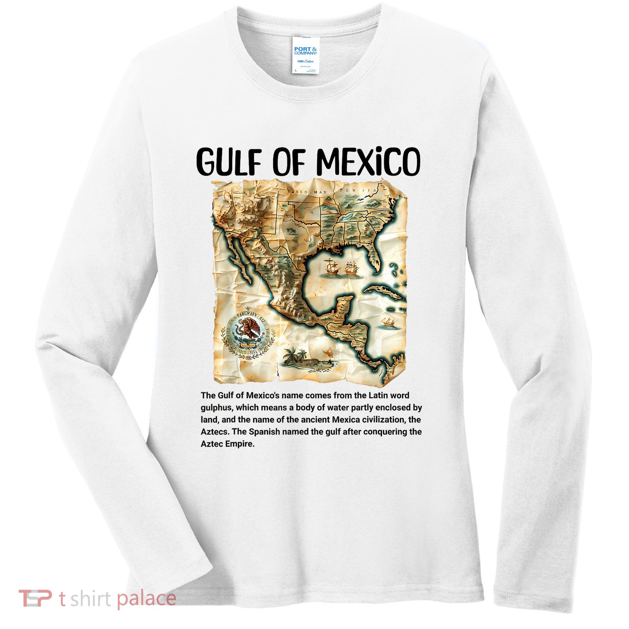 Gulf Of Mexico 1672 Historic Map Ladies Long Sleeve Shirt