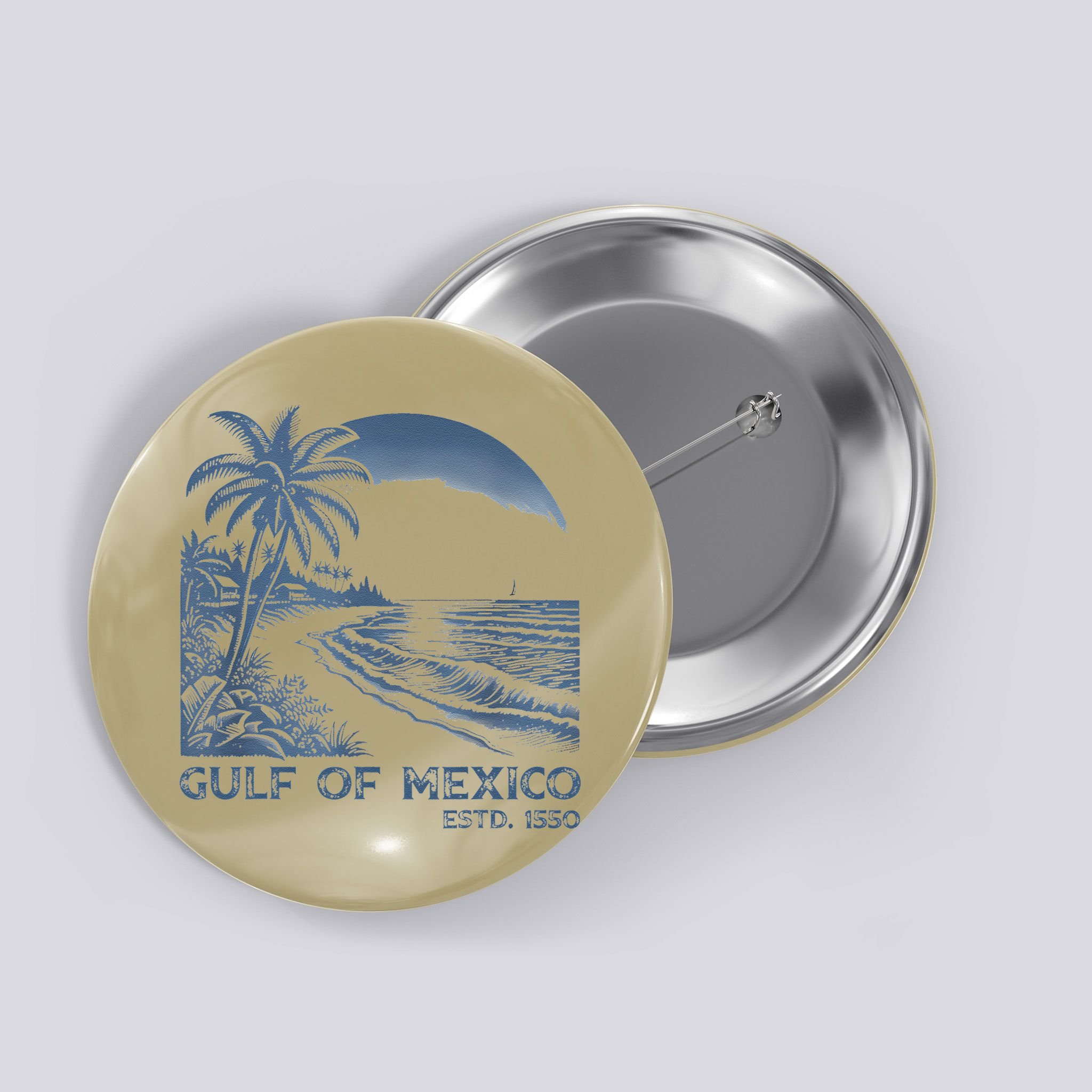 Gulf Of Mexico Est 1550 Retro Vintage Beach Button