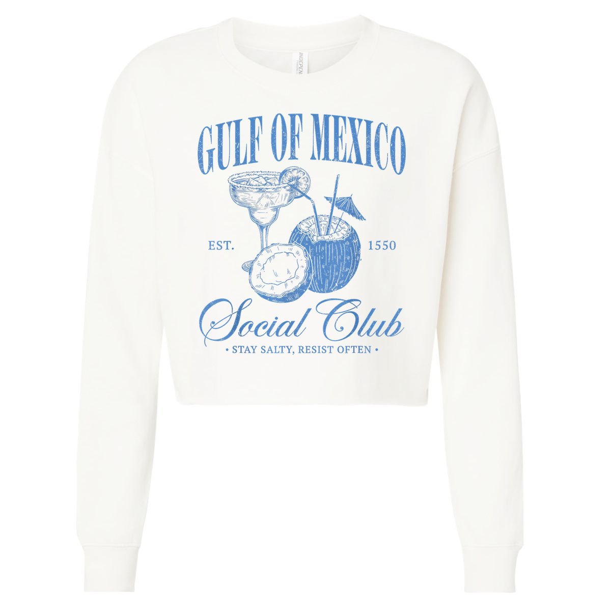 Gulf Of Mexico Vintage Gulf Of Mexico Social Club Est 1550 Cropped Pullover Crew