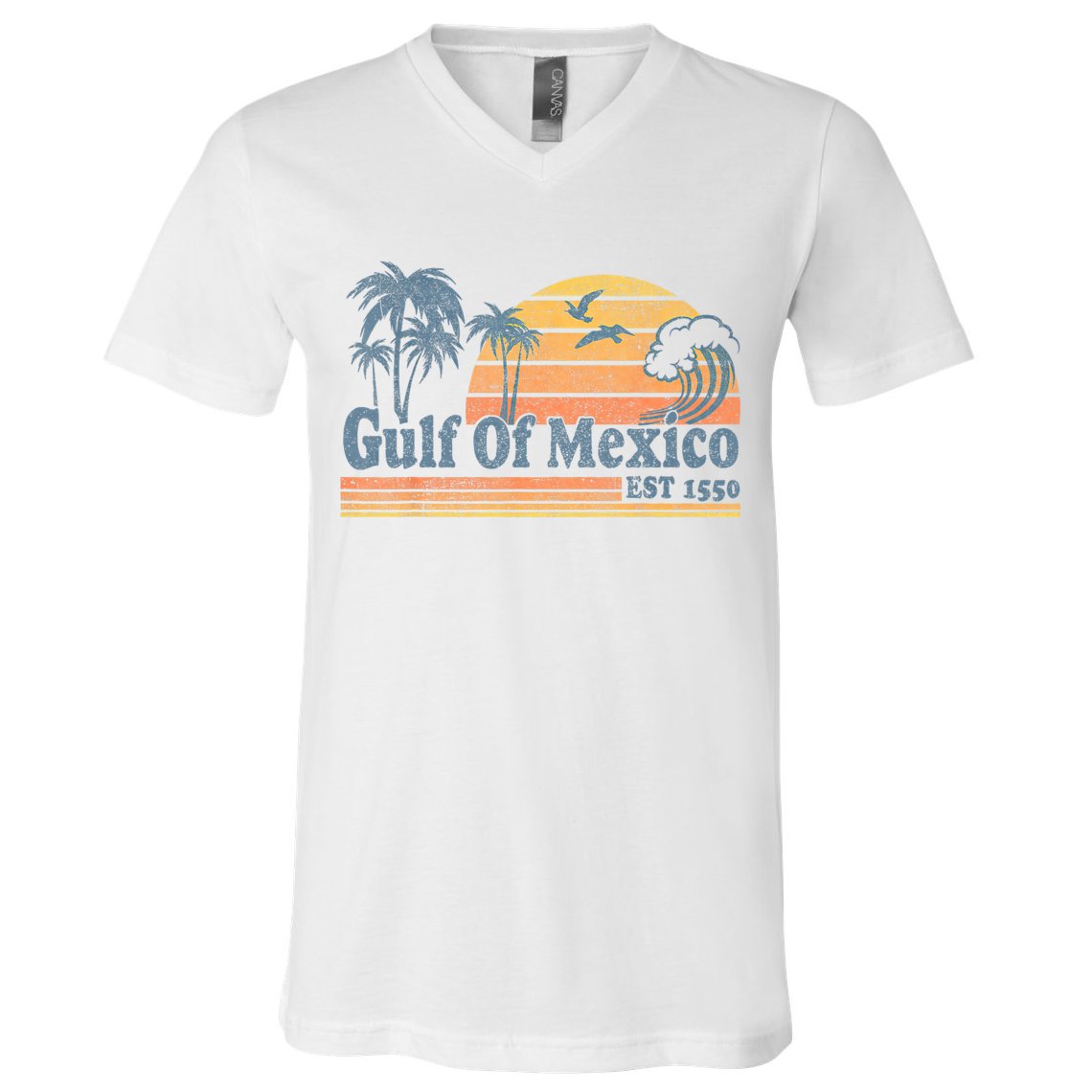 Gulf Of Mexico Est 1550 Retro Vintage Beach Gulf Of Mexico V-Neck T-Shirt