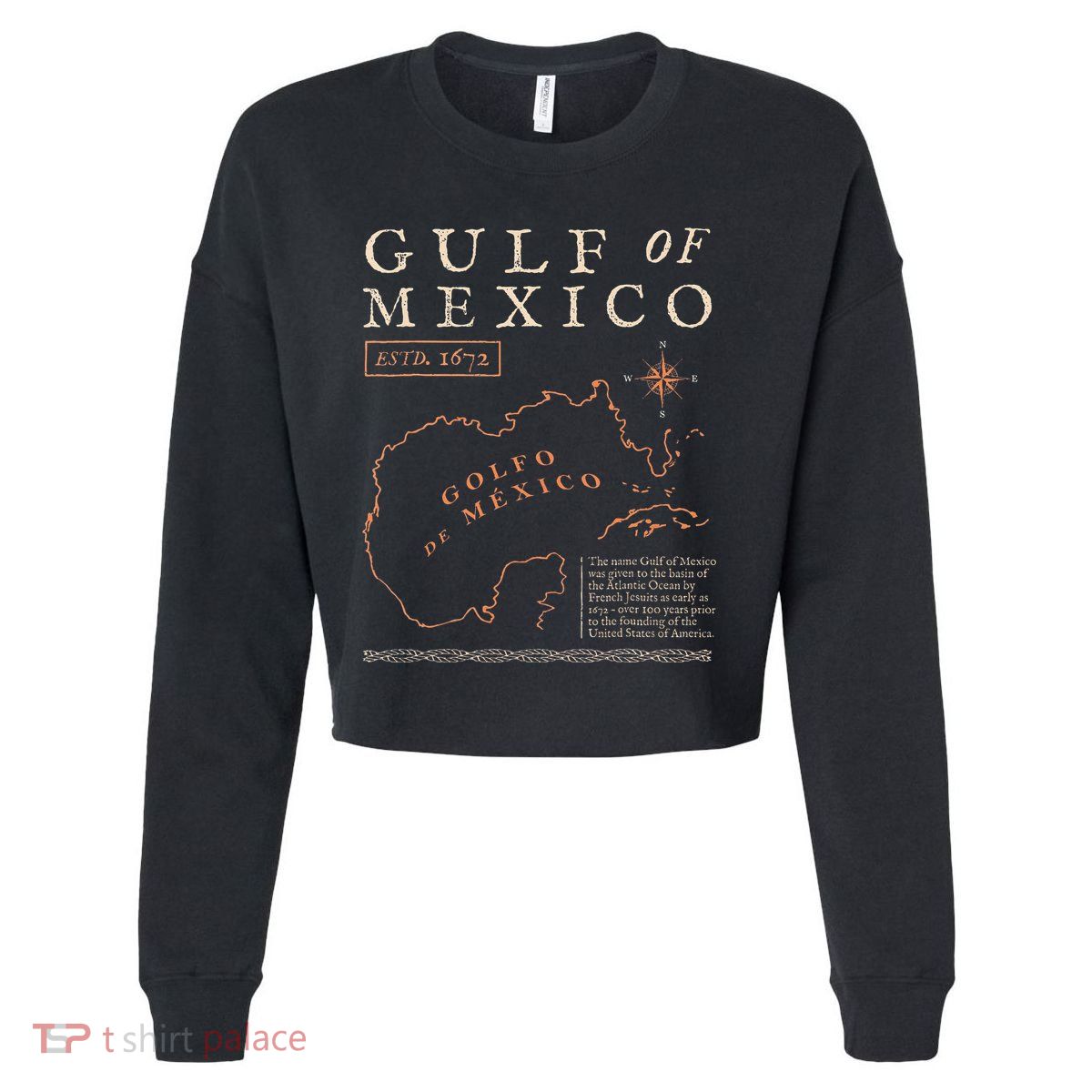 Gulf Of Mexico 1550 Historic Map Golfo De MéXico Vintage Cropped Pullover Crew
