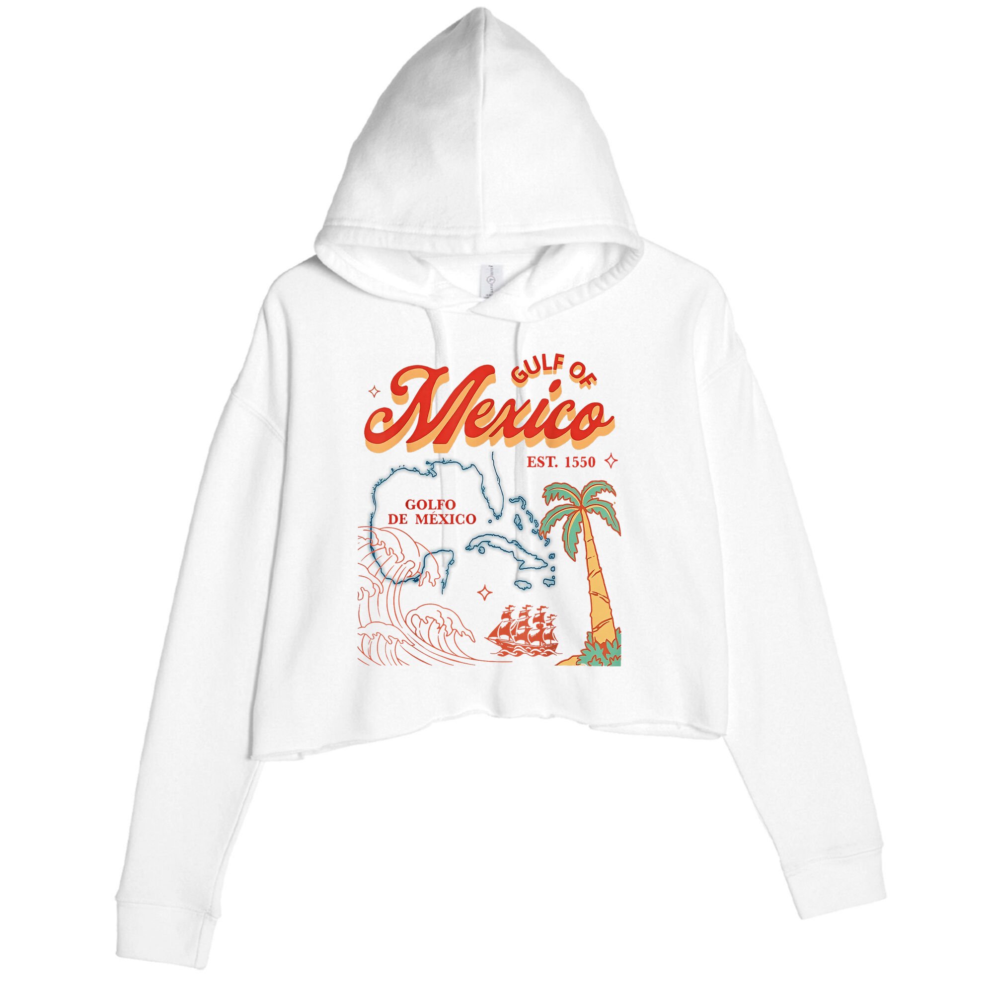 Gulf Of Mexico Est 1550 Retro Vintage Beach Crop Fleece Hoodie